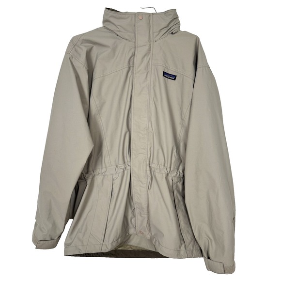 VTG Patagonia Beige Winter Women L Jacket Outdoor Storm Coat Warm Full Zip Hood - Picture 1 of 10